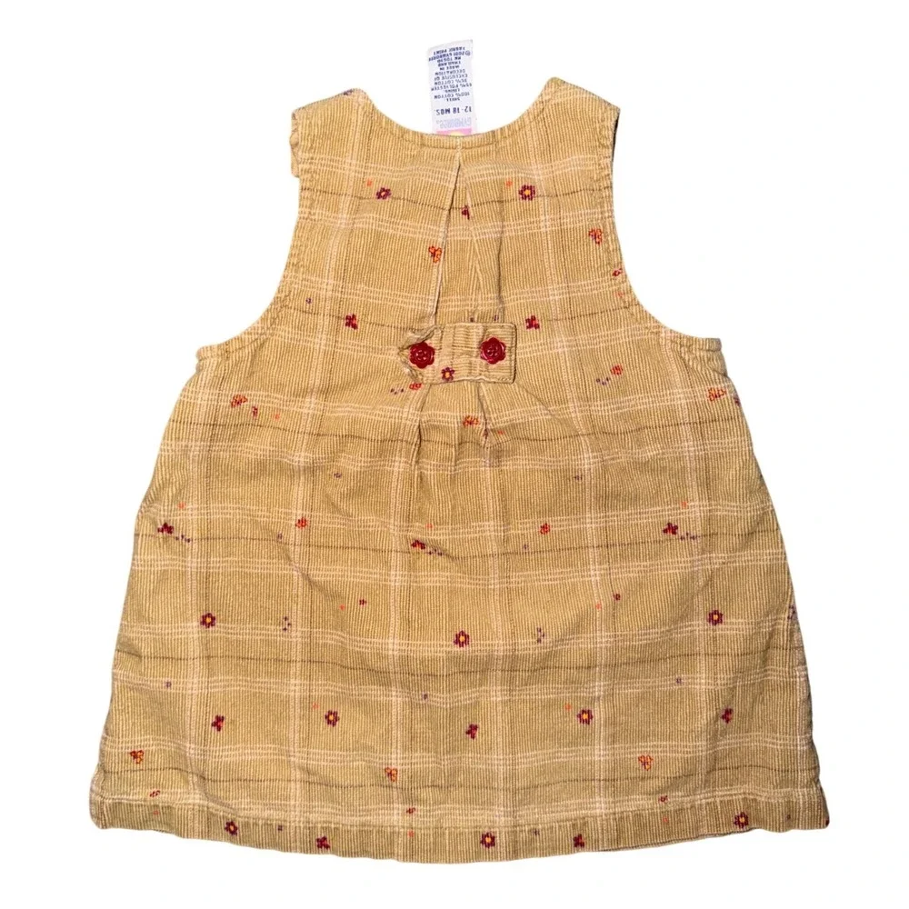 Vintage Gymboree 2001 Yellow Plaid Corduroy Floral Jumper Dress 12-18 Months AA2